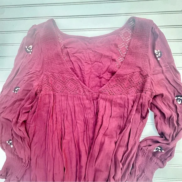 Free People Plum Backless Dress FloralEmbroidered BOHO Artsy Flow Babydoll Sz M - Picture 15 of 16